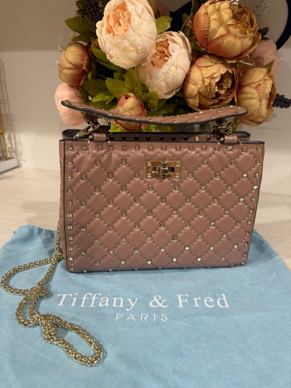 Tiffany & Fred Blush Pink Quilted Studded Crossbody